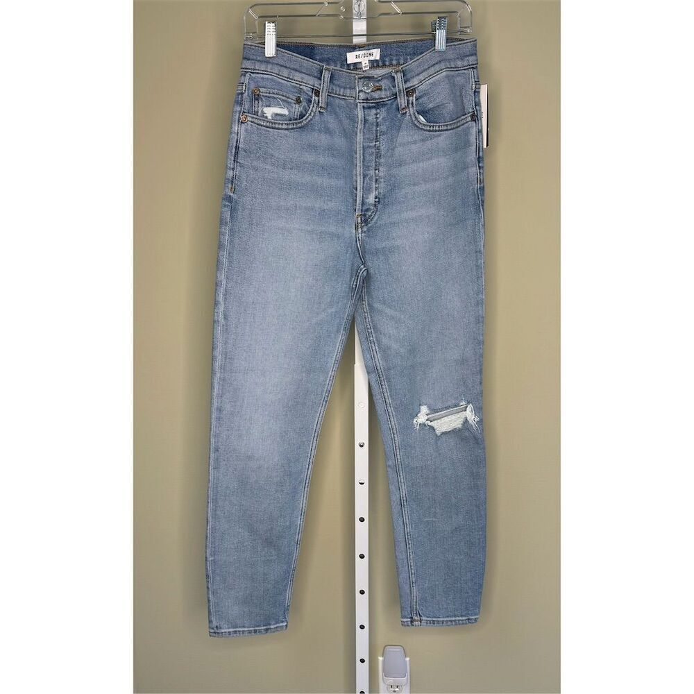 RE/DONE NWT High Rise Ankle Crop Jeans in Worn Blue Destroy Size 29 - Picture 3 of 8